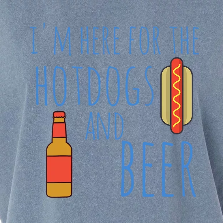 Funny Hot Dog I'm Here for the Hotdogs and Beer Garment-Dyed Women's Muscle Tee