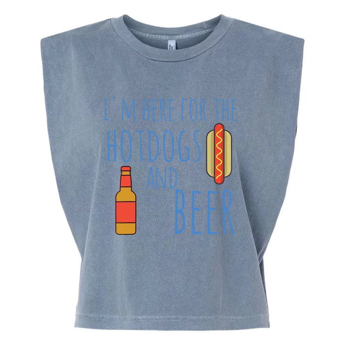 Funny Hot Dog I'm Here for the Hotdogs and Beer Garment-Dyed Women's Muscle Tee