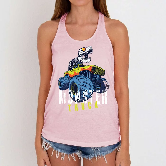 Funny Halloween Dinosaur Skeleton Monster Truck Gift Women's Knotted Racerback Tank