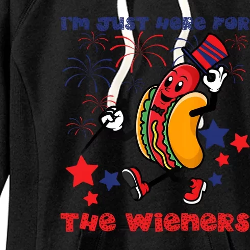 Funny Hot Dog Im Just Here For The Wieners 4Th Of July Women's Fleece Hoodie