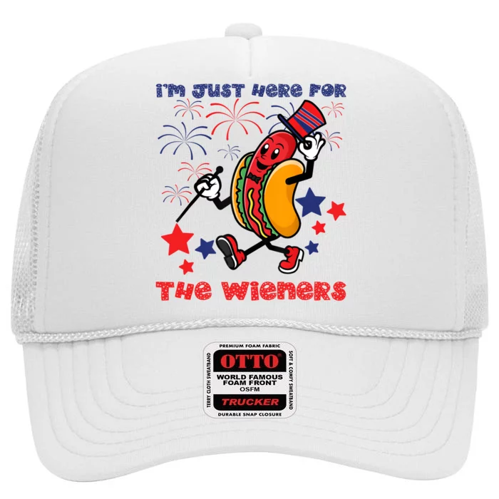 Funny Hot Dog Im Just Here For The Wieners 4Th Of July High Crown Mesh Trucker Hat