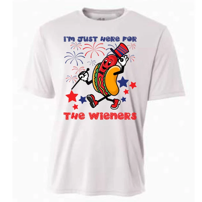 Funny Hot Dog Im Just Here For The Wieners 4Th Of July Cooling Performance Crew T-Shirt