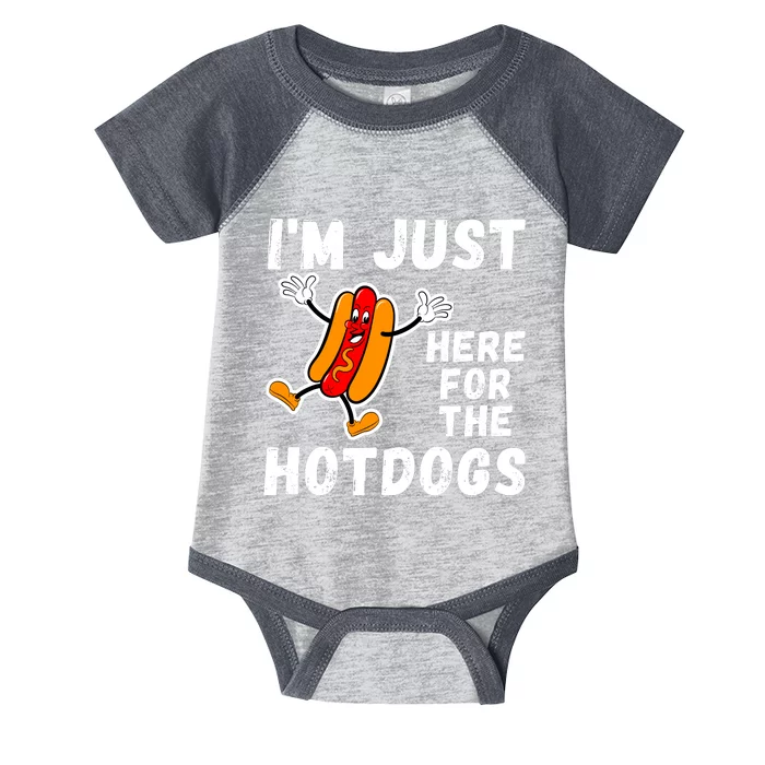 Funny Hot Dog Lover Hotdog Im Just Here For The Hot Dogs Funny Hotdog Infant Baby Jersey Bodysuit