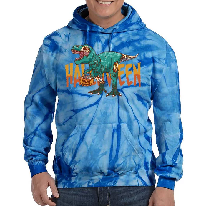 Funny Halloween Dinosaur Zombie T Rex Trick Rawr Treat Gift Tie Dye Hoodie