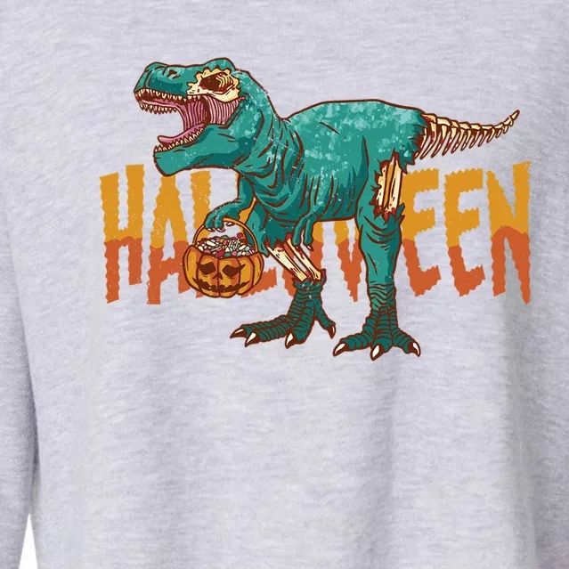 Funny Halloween Dinosaur Zombie T Rex Trick Rawr Treat Gift Cropped Pullover Crew