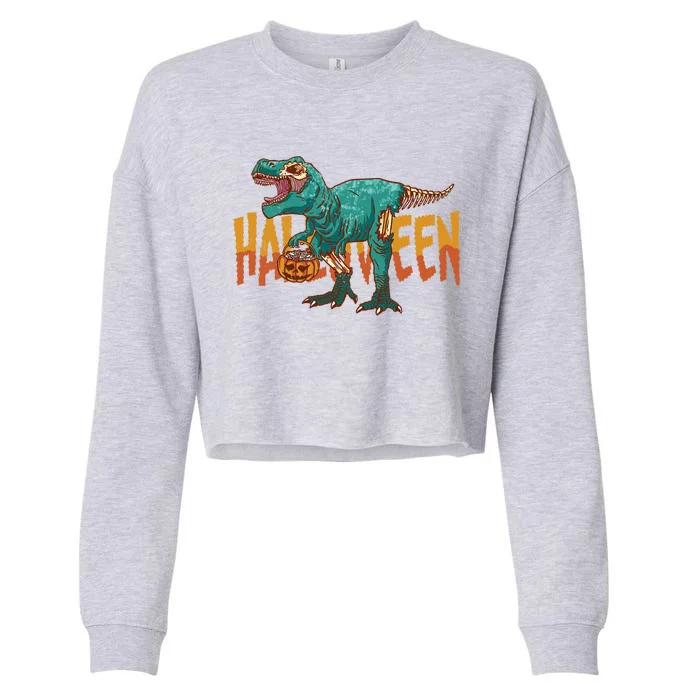 Funny Halloween Dinosaur Zombie T Rex Trick Rawr Treat Gift Cropped Pullover Crew