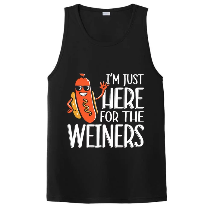 Funny Hot Dog Im Just Here For The Wieners Sausage Performance Tank