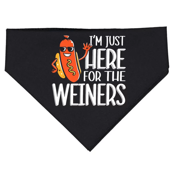 Funny Hot Dog Im Just Here For The Wieners Sausage USA-Made Doggie Bandana