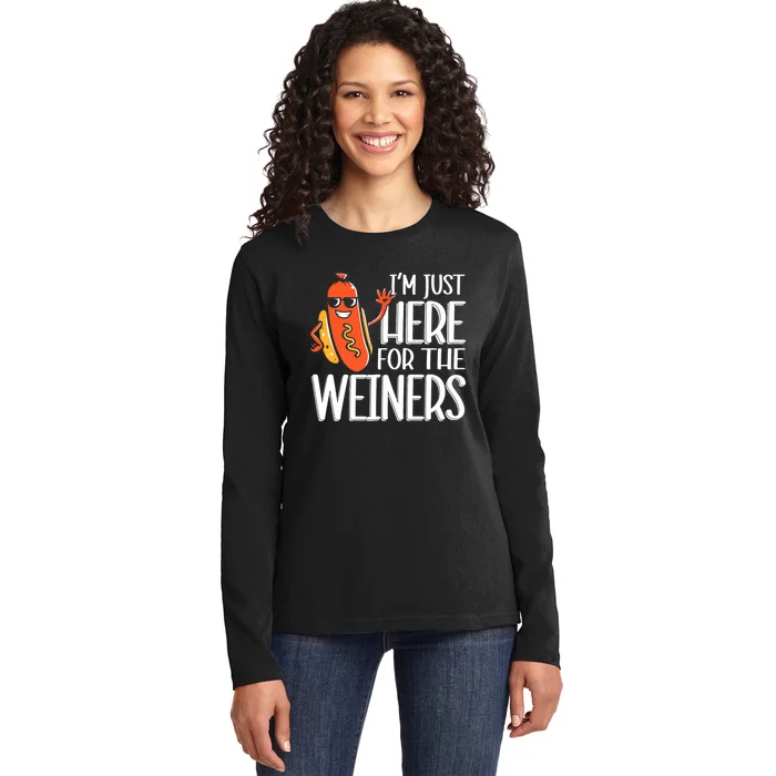 Funny Hot Dog Im Just Here For The Wieners Sausage Ladies Long Sleeve Shirt