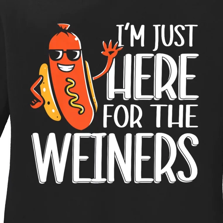 Funny Hot Dog Im Just Here For The Wieners Sausage Ladies Long Sleeve Shirt