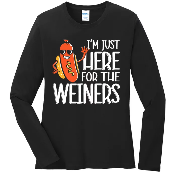 Funny Hot Dog Im Just Here For The Wieners Sausage Ladies Long Sleeve Shirt