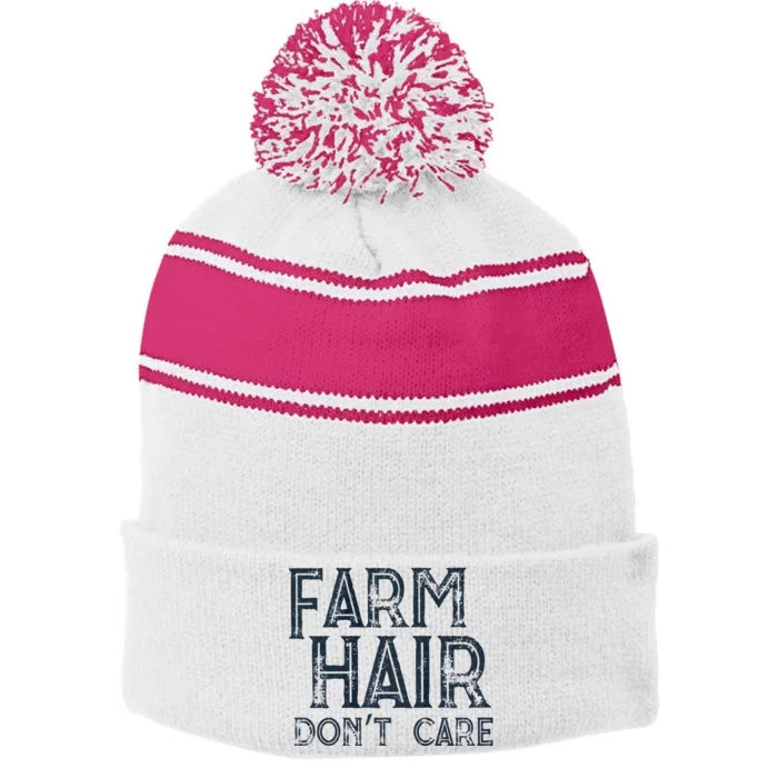 Farm Hair Dont Care Stripe Pom Pom Beanie