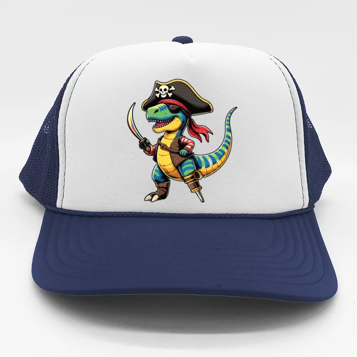 Funny Halloween Dinosaur Trex Pirate Trucker Hat