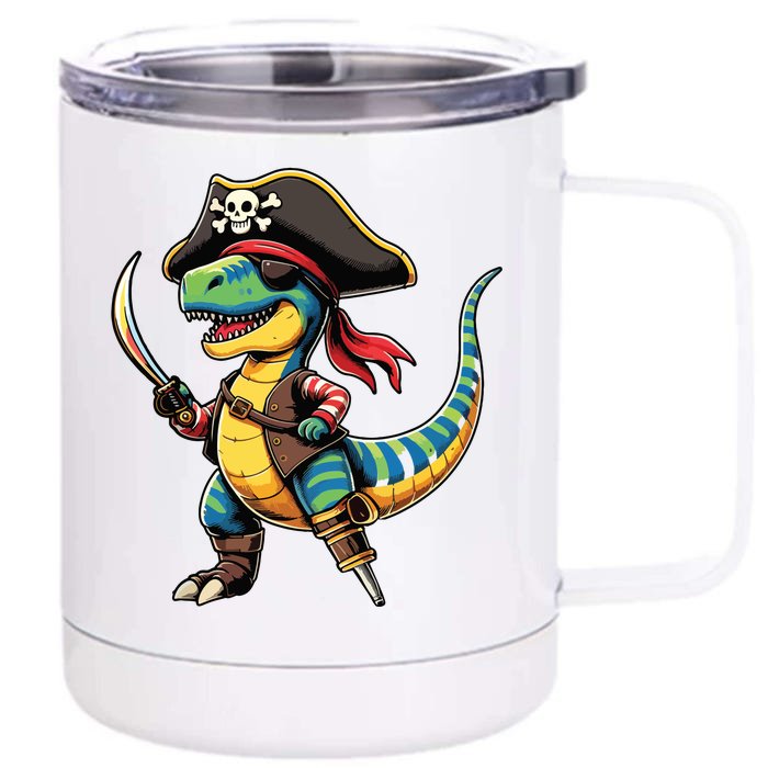 Funny Halloween Dinosaur Trex Pirate Front & Back 12oz Stainless Steel Tumbler Cup