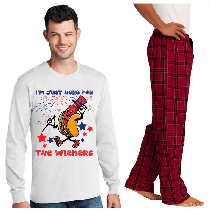 Funny Hot Dog Im Just Here For The Wieners 4Th Of July Long Sleeve Pajama Set