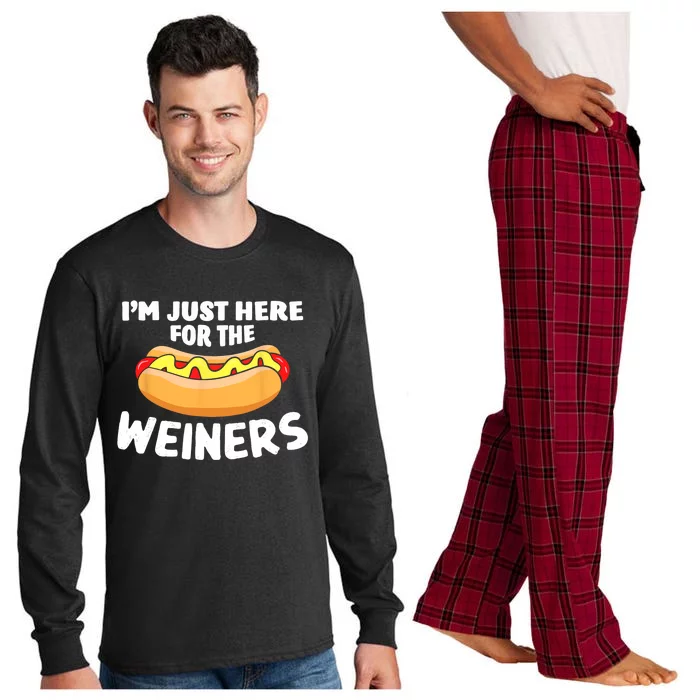 Funny Hot Dog Im Just Here For The Wieners 4th Of July Trending Design Long Sleeve Pajama Set