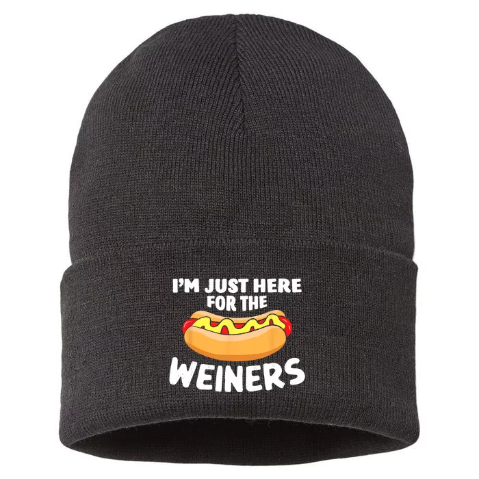 Funny Hot Dog Im Just Here For The Wieners 4th Of July Trending Design Sustainable Knit Beanie