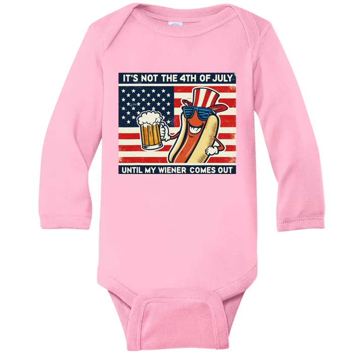 Funny Hot Dog 4th Of July Wiener Baby Long Sleeve Bodysuit