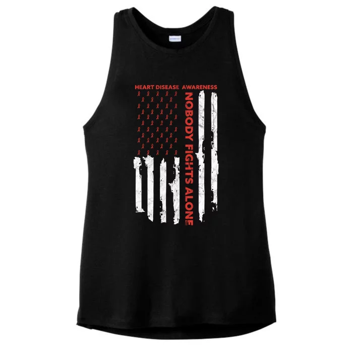 Fight Heart Disease Awareness Month American Flag Gift Ladies Tri-Blend Wicking Tank