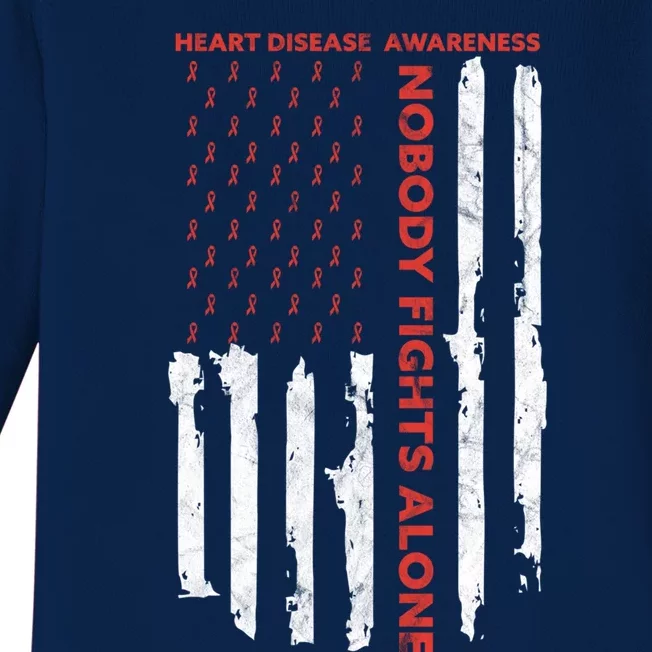 Fight Heart Disease Awareness Month American Flag Gift Baby Long Sleeve Bodysuit