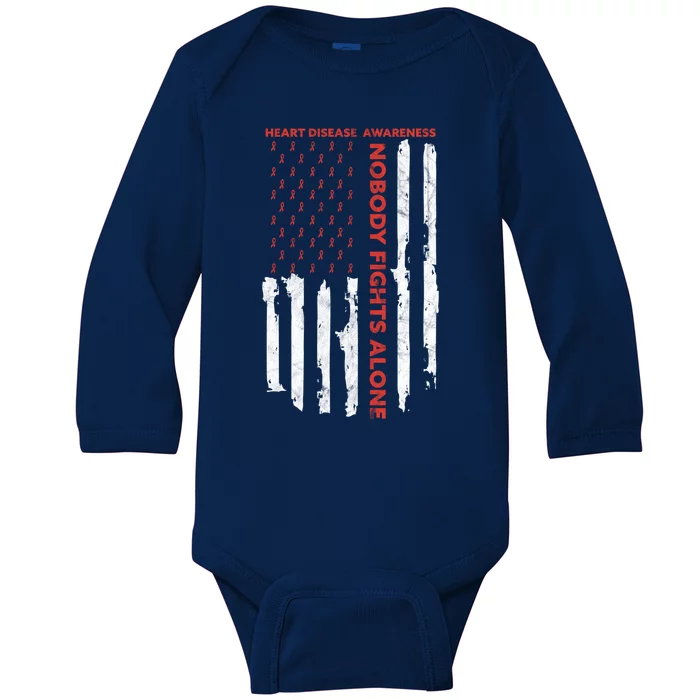 Fight Heart Disease Awareness Month American Flag Gift Baby Long Sleeve Bodysuit