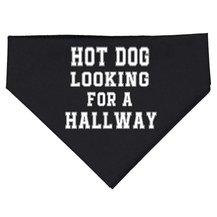 Funny Hot Dog Looking For A Hallway Sarcasm USA-Made Doggie Bandana