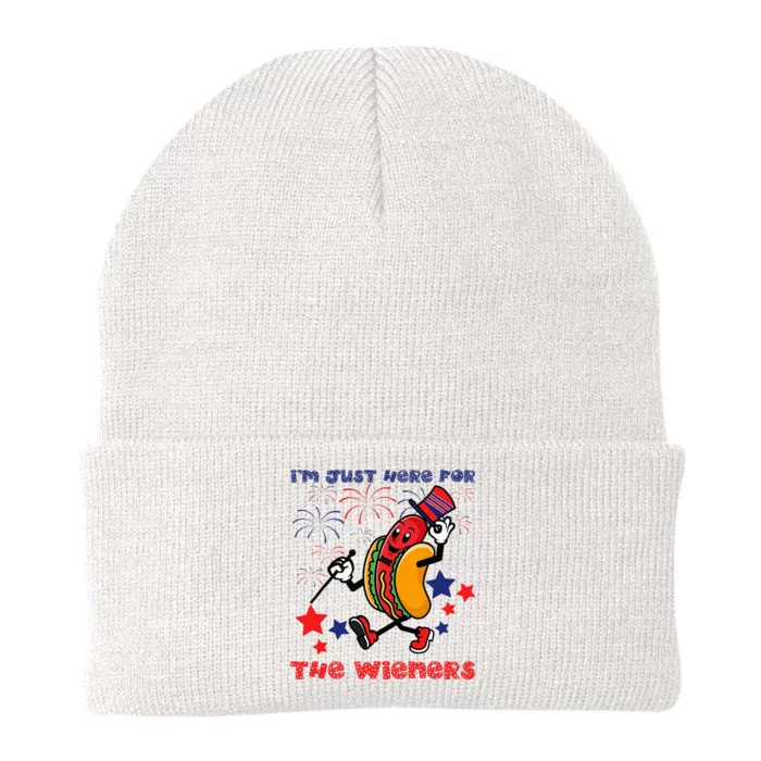 Funny Hot Dog Im Just Here For The Wieners 4Th Of July Knit Cap Winter Beanie