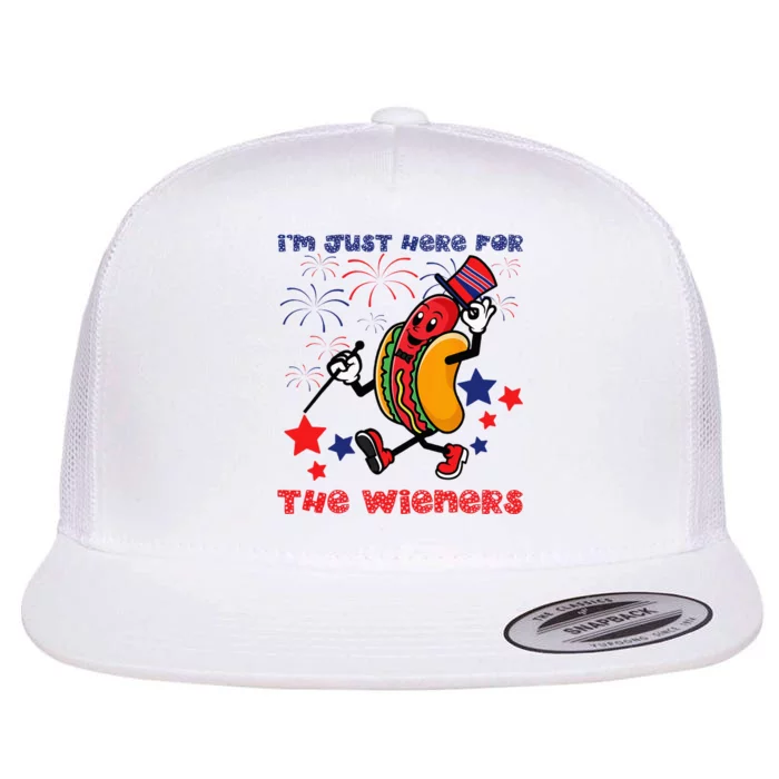 Funny Hot Dog Im Just Here For The Wieners 4Th Of July Flat Bill Trucker Hat