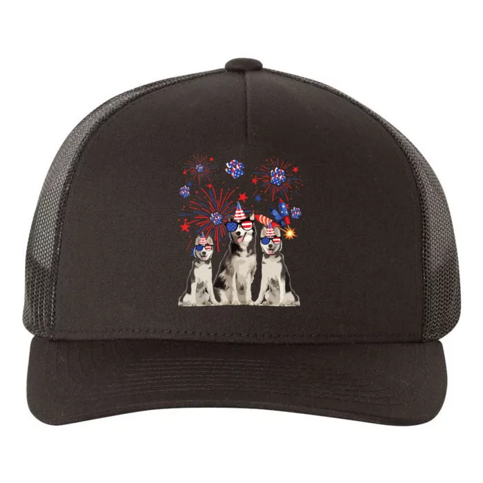 Funny Husky Dogs American Flag Lover Happy 4th Of July Yupoong Adult 5-Panel Trucker Hat