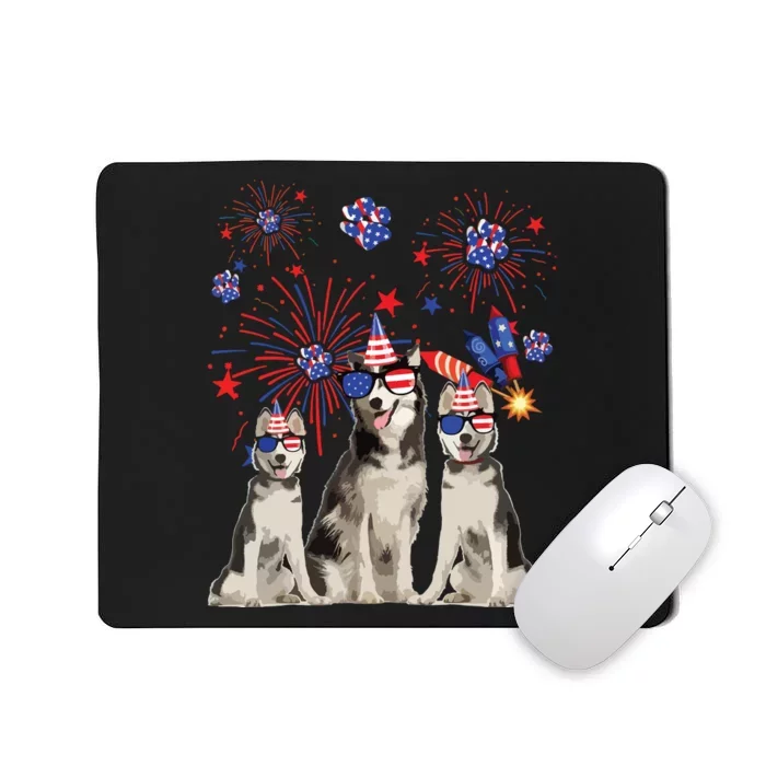 Funny Husky Dogs American Flag Lover Happy 4th Of July Mousepad