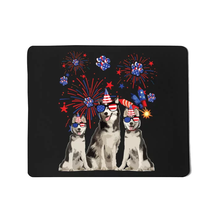 Funny Husky Dogs American Flag Lover Happy 4th Of July Mousepad