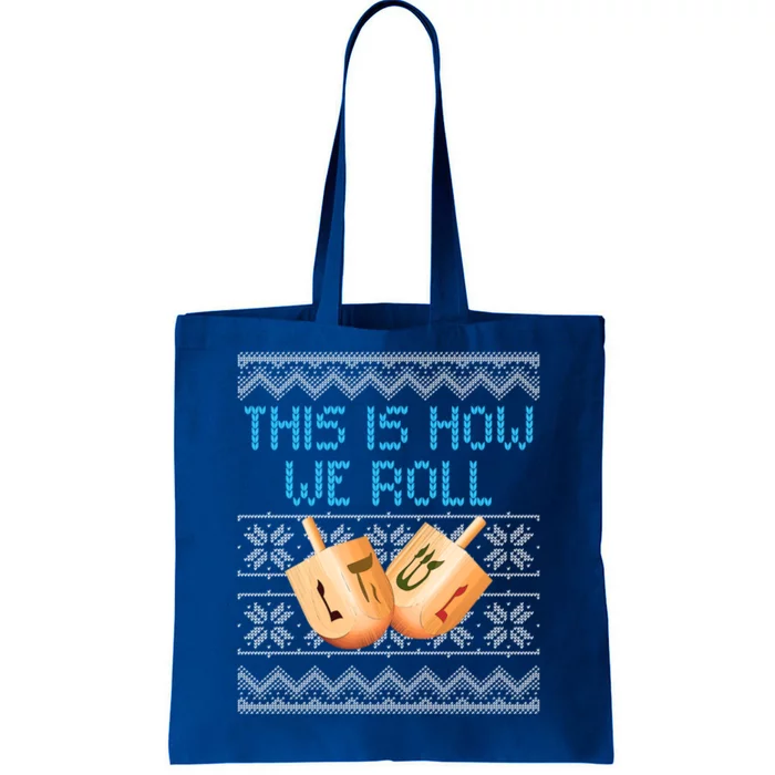 Funny Hanukkah Dreidel We Roll Ugly Christmas Theme Design Gift Tote Bag