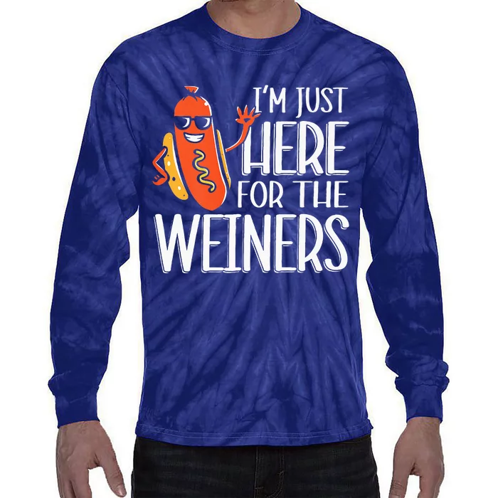 Funny Hot Dog Im Just Here For The Wieners Sausage Tie-Dye Long Sleeve Shirt