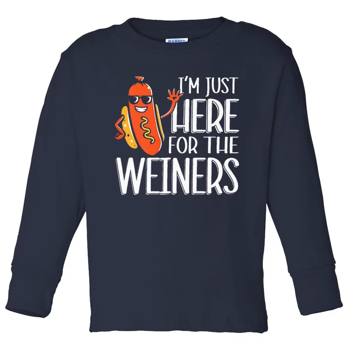 Funny Hot Dog Im Just Here For The Wieners Sausage Toddler Long Sleeve Shirt