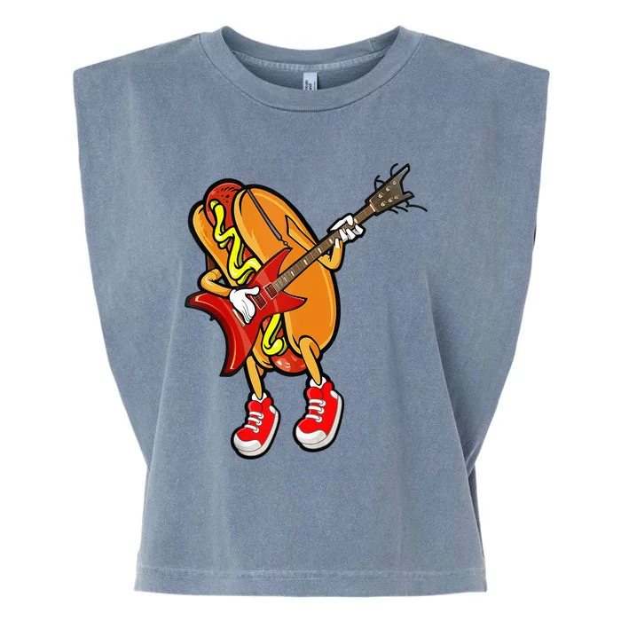 Funny Hot Dog Guitar Player Garment-Dyed Women's Muscle Tee