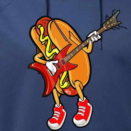 Funny Hot Dog Guitar Player Performance Fleece Hoodie