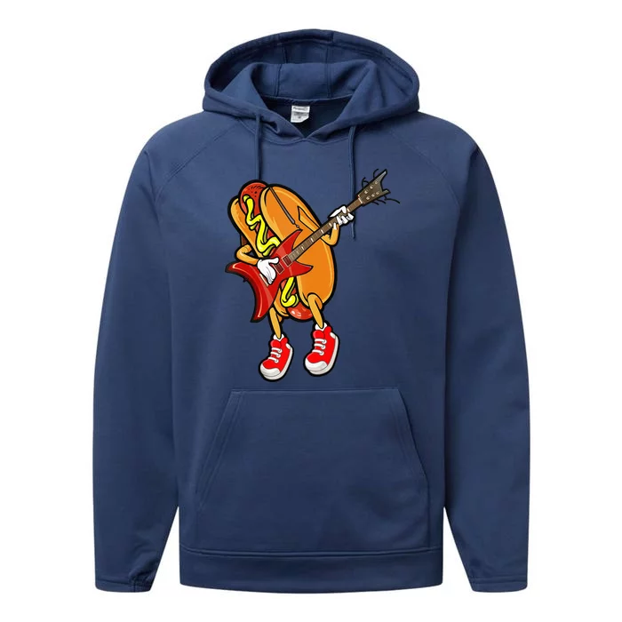 Funny Hot Dog Guitar Player Performance Fleece Hoodie