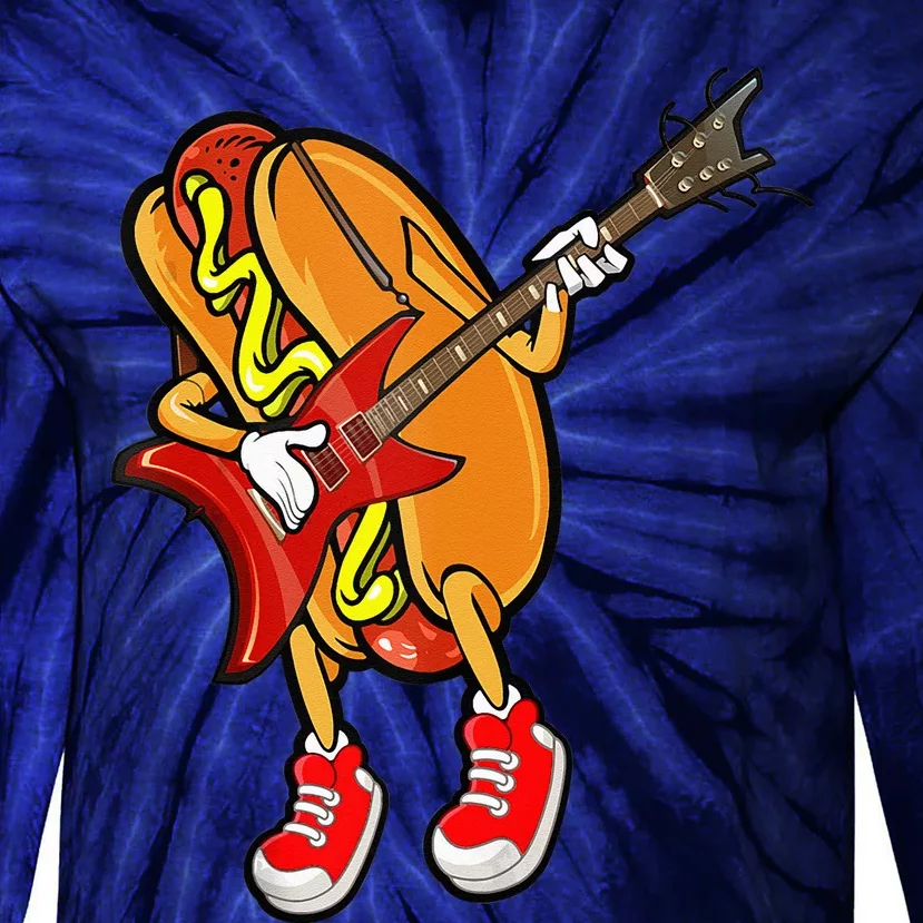 Funny Hot Dog Guitar Player Tie-Dye Long Sleeve Shirt