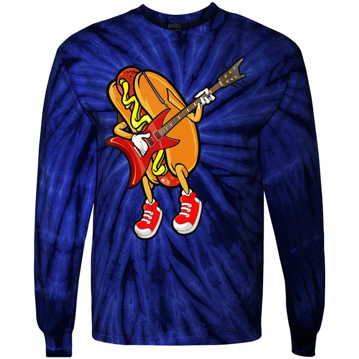 Funny Hot Dog Guitar Player Tie-Dye Long Sleeve Shirt