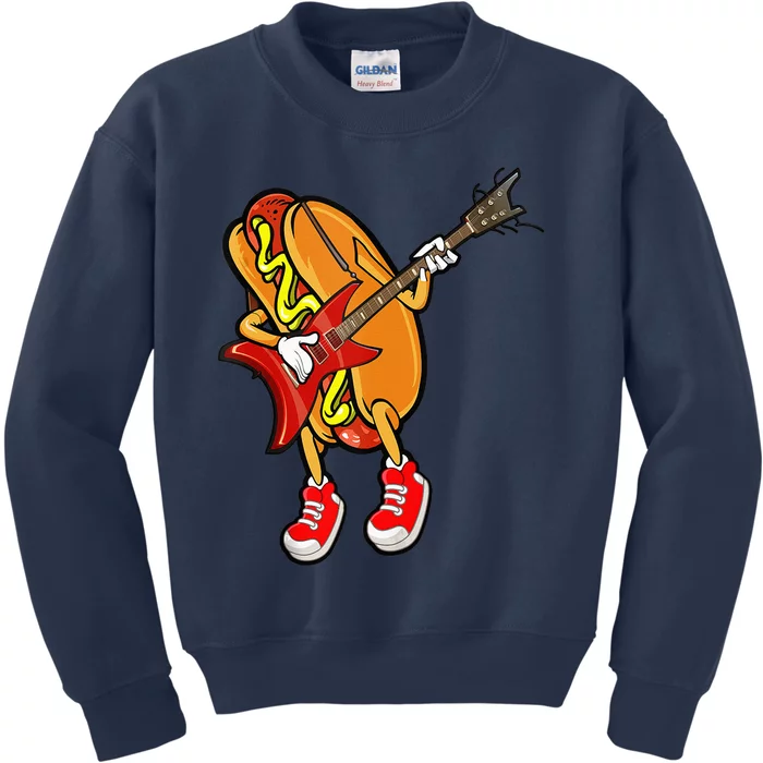 Funny Hot Dog Guitar Player Kids Sweatshirt