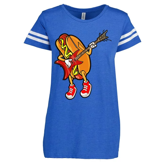 Funny Hot Dog Guitar Player Enza Ladies Jersey Football T-Shirt