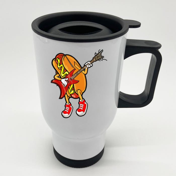 Funny Hot Dog Guitar Player Front & Back Stainless Steel Travel Mug