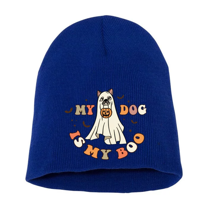 Funny Halloween Dog Ghost Pumpkin My Dog Is My Boo Dog Lover Cute Gift Short Acrylic Beanie