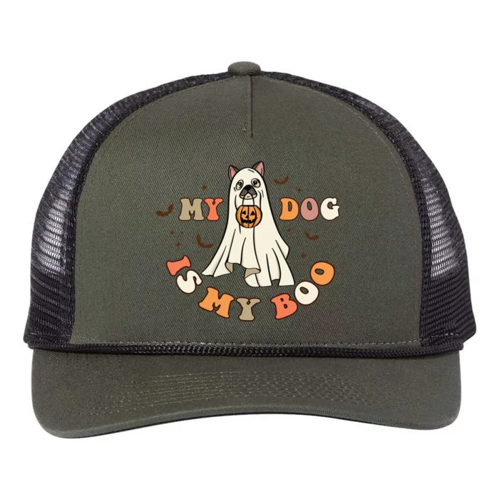 Funny Halloween Dog Ghost Pumpkin My Dog Is My Boo Dog Lover Cute Gift Retro Rope Trucker Hat Cap