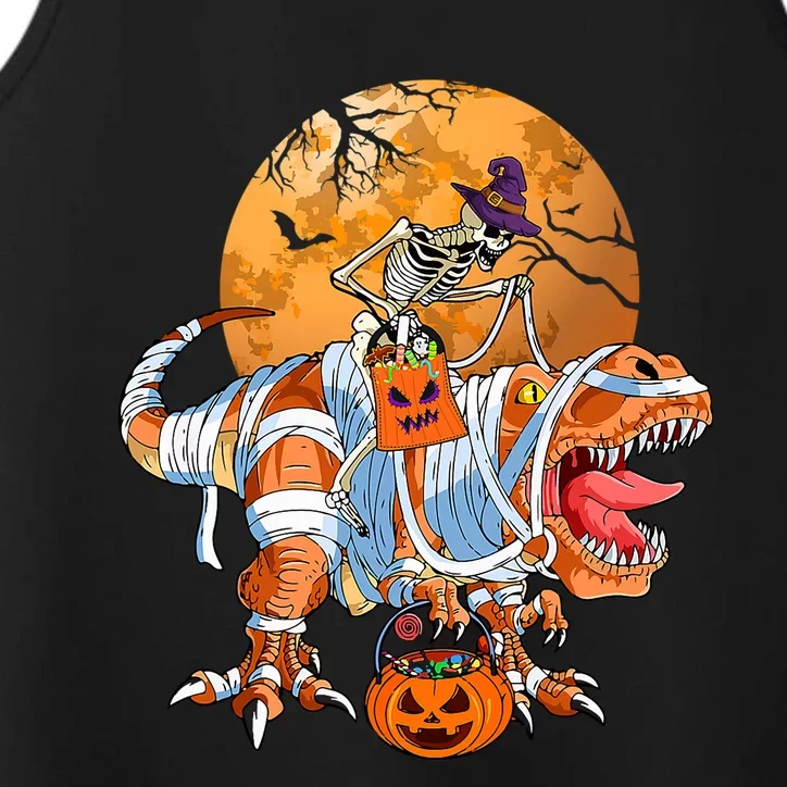 Funny Halloween Dinosaur Skeleton Riding Mummy TRex Gift Performance Tank