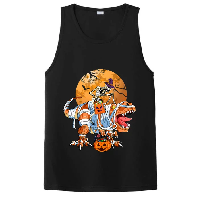 Funny Halloween Dinosaur Skeleton Riding Mummy TRex Gift Performance Tank