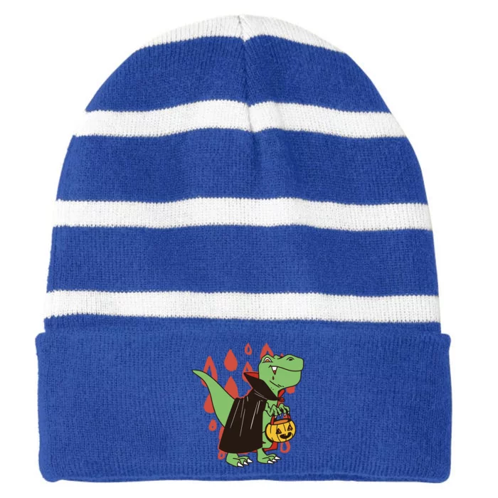 Funny Halloween Dinosaur T Rex Vampire Trick Rawr Treat Gift Striped Beanie with Solid Band