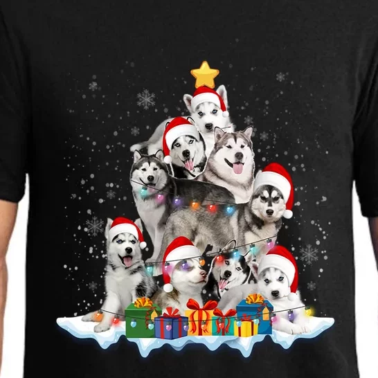 Funny Husky Dog Christmas Tree Cute Xmas Gift Pajama Set