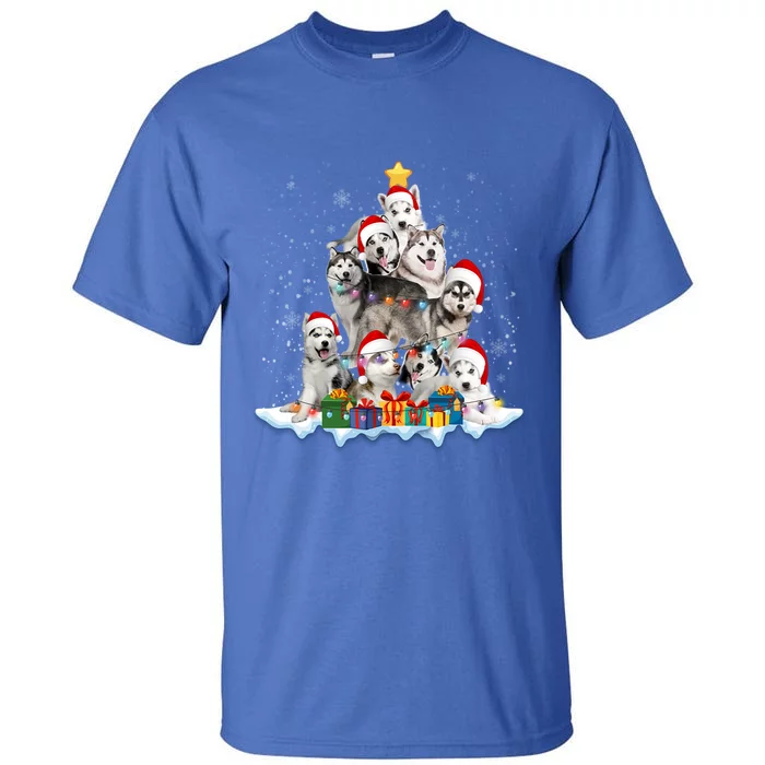 Funny Husky Dog Christmas Tree Cute Xmas Gift Tall T-Shirt