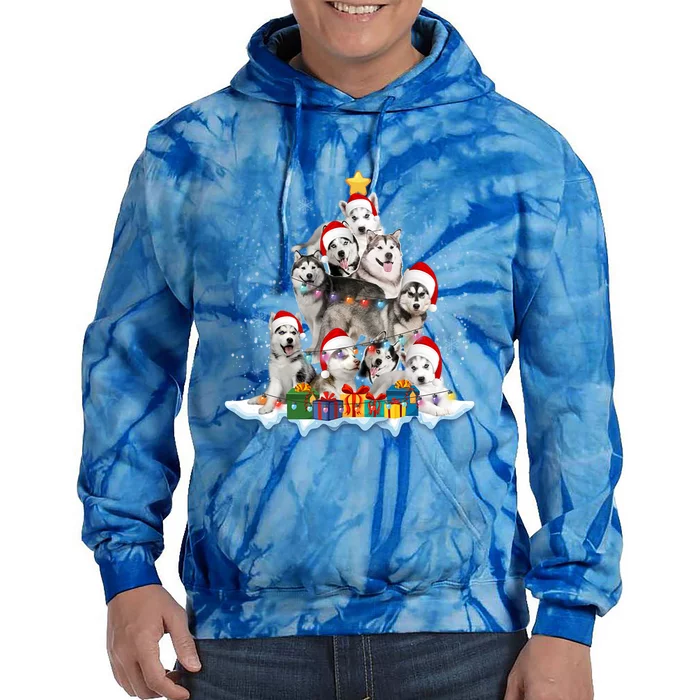 Funny Husky Dog Christmas Tree Cute Xmas Gift Tie Dye Hoodie